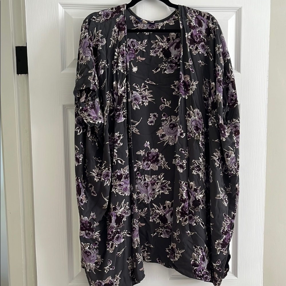 Blue Rain Floral Gray and Purple Top